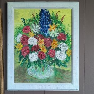 Floral Bouquet Art Painting with White Frame